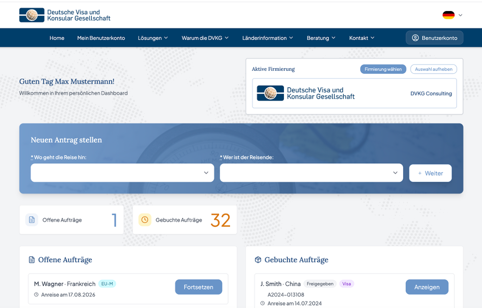 DVKG neu - Screen Shot Dashboard Benutzerkonto